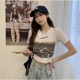 ショート丈Tシャツ ロゴプリント ミニ丈へそ見え半袖 ロゴTシャツ トップス | And Kawaii | 詳細画像10 