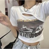 ショート丈Tシャツ ロゴプリント ミニ丈へそ見え半袖 ロゴTシャツ トップス | And Kawaii | 詳細画像11 