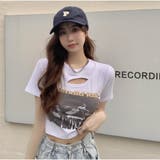 ショート丈Tシャツ ロゴプリント ミニ丈へそ見え半袖 ロゴTシャツ トップス | And Kawaii | 詳細画像12 