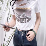ショート丈Tシャツ ロゴプリント ミニ丈へそ見え半袖 ロゴTシャツ トップス | And Kawaii | 詳細画像6 