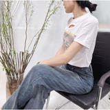 ショート丈Tシャツ ロゴプリント ミニ丈へそ見え半袖 ロゴTシャツ トップス | And Kawaii | 詳細画像7 