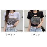 ショート丈Tシャツ ロゴプリント ミニ丈へそ見え半袖 ロゴTシャツ トップス | And Kawaii | 詳細画像4 