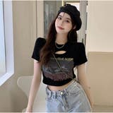 ショート丈Tシャツ ロゴプリント ミニ丈へそ見え半袖 ロゴTシャツ トップス | And Kawaii | 詳細画像14 