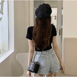 ショート丈Tシャツ ロゴプリント ミニ丈へそ見え半袖 ロゴTシャツ トップス | And Kawaii | 詳細画像15 