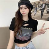 ショート丈Tシャツ ロゴプリント ミニ丈へそ見え半袖 ロゴTシャツ トップス | And Kawaii | 詳細画像16 
