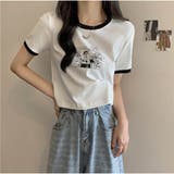 バイカラーTシャツ ロゴTシャツ 半袖 ショート丈 カジュアル 夏服 | And Kawaii | 詳細画像12