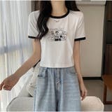 バイカラーTシャツ ロゴTシャツ 半袖 ショート丈 カジュアル 夏服 | And Kawaii | 詳細画像13