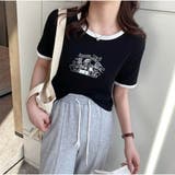 バイカラーTシャツ ロゴTシャツ 半袖 ショート丈 カジュアル 夏服 | And Kawaii | 詳細画像15