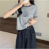 バイカラーTシャツ ロゴTシャツ 半袖 ショート丈 カジュアル 夏服 | And Kawaii | 詳細画像16