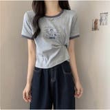 バイカラーTシャツ ロゴTシャツ 半袖 ショート丈 カジュアル 夏服 | And Kawaii | 詳細画像17