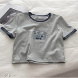 グレー | バイカラーTシャツ ロゴTシャツ 半袖 ショート丈 カジュアル 夏服 | And Kawaii