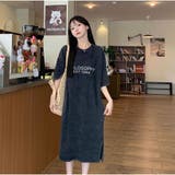 ワンピース ミディアム丈 ロゴＴシャツワンピース 半袖 韓国ファッション | And Kawaii | 詳細画像7 