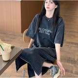 ワンピース ミディアム丈 ロゴＴシャツワンピース 半袖 韓国ファッション | And Kawaii | 詳細画像8 