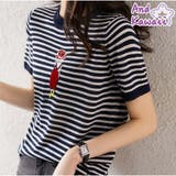 半袖ボーダーニット Tシャツ トップス カットソー 切り替え レディース | And Kawaii | 詳細画像1 