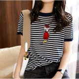 半袖ボーダーニット Tシャツ トップス カットソー 切り替え レディース | And Kawaii | 詳細画像12 