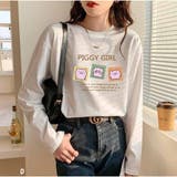 D | 長袖Tシャツ レディース ゆったり韓国 ロゴプリント | And Kawaii