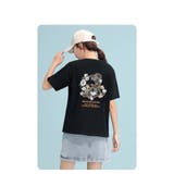 ブラック | Tシャツ 半袖 クルーネック 前後ロゴプリント ゆったりトップス 韓国風 | And Kawaii