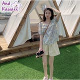 トップスブラウス スクエアネック 春 夏 花柄 かわいい | And Kawaii | 詳細画像1