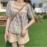 トップスブラウス スクエアネック 春 夏 花柄 かわいい | And Kawaii | 詳細画像2