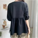 韓国ファッションチュールドッキング五分袖キーネックペプラムブラウス 切替BIGブ… | And Kawaii | 詳細画像8 