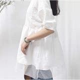 韓国ファッションチュールドッキング五分袖キーネックペプラムブラウス 切替BIGブ… | And Kawaii | 詳細画像4 