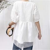 韓国ファッションチュールドッキング五分袖キーネックペプラムブラウス 切替BIGブ… | And Kawaii | 詳細画像5 