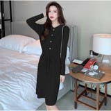 ブラック | ニットカシュクールワンピース リブ編み Vネック | And Kawaii