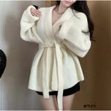 ホワイト | ニットカーディガン ニットトップス ベルト付き 秋冬新作 | And Kawaii