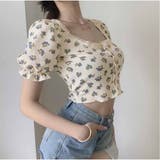小花柄 Tシャツ カットソー レディース フェミニンなパフスリーブのトップス  | And Kawaii | 詳細画像9 