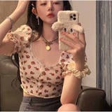 小花柄 Tシャツ カットソー レディース フェミニンなパフスリーブのトップス  | And Kawaii | 詳細画像11 