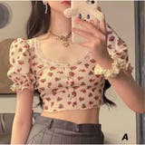 小花柄 Tシャツ カットソー レディース フェミニンなパフスリーブのトップス  | And Kawaii | 詳細画像2 