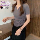 Tシャツ Vネックダブルドロスト トップス 夏 韓国ファッション | And Kawaii | 詳細画像1 