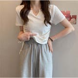 ホワイト | Tシャツ Vネックダブルドロスト トップス 夏 韓国ファッション | And Kawaii