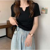 Tシャツ Vネックダブルドロスト トップス 夏 韓国ファッション | And Kawaii | 詳細画像2 