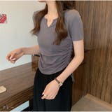 Tシャツ Vネックダブルドロスト トップス 夏 韓国ファッション | And Kawaii | 詳細画像4 