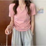 Tシャツ Vネックダブルドロスト トップス 夏 韓国ファッション | And Kawaii | 詳細画像5 