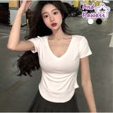 Vネック Tシャツ ショート丈 トップス シンプル 夏服  韓国ファッション | And Kawaii | 詳細画像1 