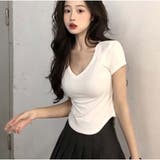 ホワイト | Vネック Tシャツ ショート丈 トップス シンプル 夏服  韓国ファッション | And Kawaii