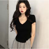 Vネック Tシャツ ショート丈 トップス シンプル 夏服  韓国ファッション | And Kawaii | 詳細画像11 