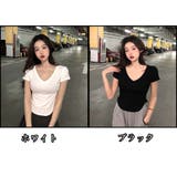 Vネック Tシャツ ショート丈 トップス シンプル 夏服  韓国ファッション | And Kawaii | 詳細画像4 