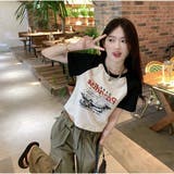 キャメル | 半袖Tシャツ ロゴプリント ショート丈Tシャツ レディース 夏韓国ファッション | And Kawaii