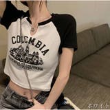 Vネック半袖Tシャツ ショート丈 ロゴプリント レディース 夏韓国ファッション | And Kawaii | 詳細画像3 