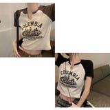 Vネック半袖Tシャツ ショート丈 ロゴプリント レディース 夏韓国ファッション | And Kawaii | 詳細画像4 