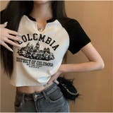 Vネック半袖Tシャツ ショート丈 ロゴプリント レディース 夏韓国ファッション | And Kawaii | 詳細画像5 