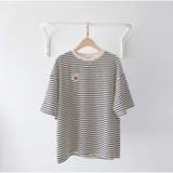 Tシャツ 半袖 レディーストップス ボーダー柄 韓国ファッション | And Kawaii | 詳細画像2 