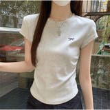 ミニリボン刺繍入り ベーシックフィットTシャツ コットンラウンドネック半袖 | And Kawaii | 詳細画像7