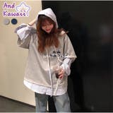 重ね着風パーカーレディース トップス シャツレイヤード風 プルオーバーパーカー | And Kawaii | 詳細画像1 