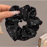 ブラック | シュシュ ドット柄 レトロガーリーヘアアクセサリー 2色展開 | And Kawaii