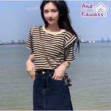 Tシャツ レディース トップス ボーダー柄 韓国ファッション | And Kawaii | 詳細画像1 