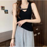 リブニットタンクトップ トップス フロントオープン Vネック ベーシック | And Kawaii | 詳細画像8 